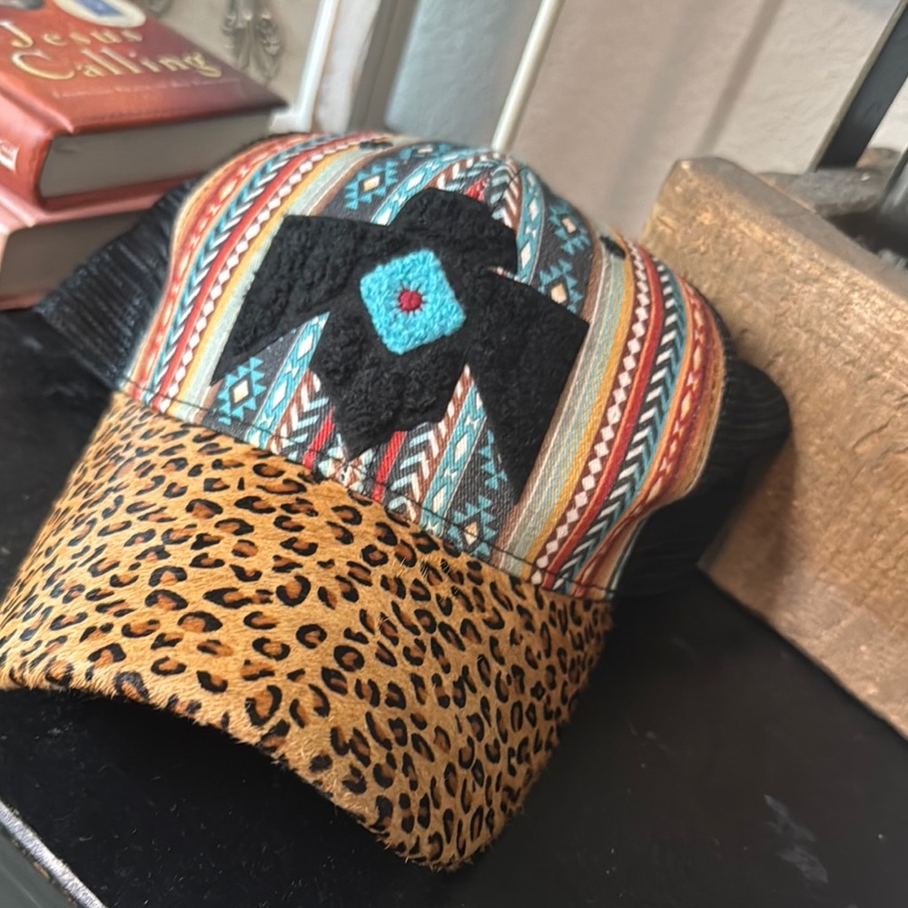 Colorful Patterned Cap with Leopard Print